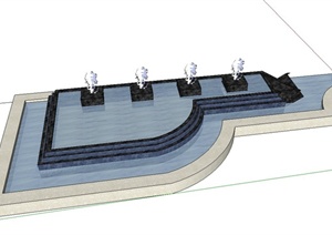 某现代小区入口喷泉水池景观设计SU(草图大师)模型