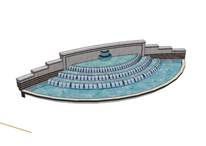 某小区入口台阶式叠水水池设计SU(草图大师)模型