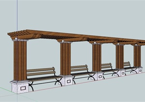 欧式木廊架、坐凳组合设计SU(草图大师)模型