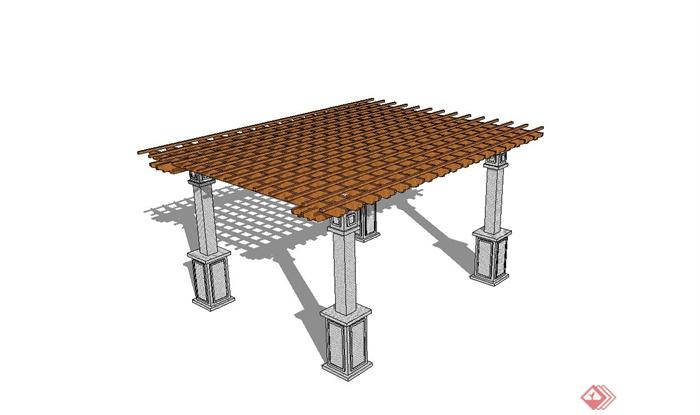 现代铁艺廊架柱、木架子组合廊架设计su模型(1)