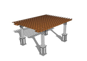 现代铁艺廊架柱、木架子组合廊架设计SU(草图大师)模型