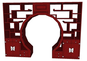 红色镂空隔断柜设计SU(草图大师)模型