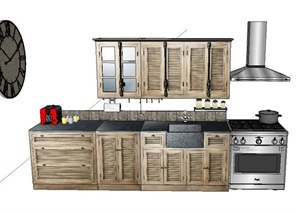 室内木质厨卫设施橱柜设计SU(草图大师)模型