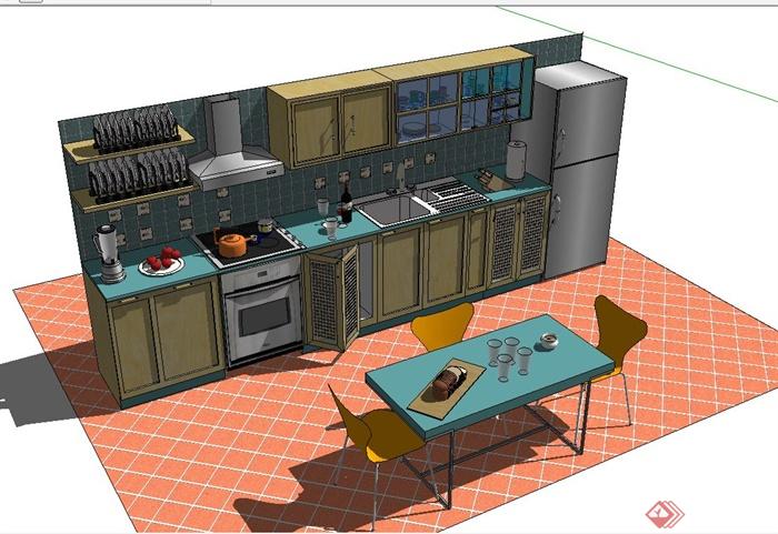 现代室内橱柜、餐桌椅设计SU模型(2)