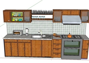 厨房内橱柜、厨具、餐具设计SU(草图大师)模型