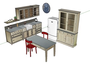室内橱柜床、餐桌椅设计SU(草图大师)模型