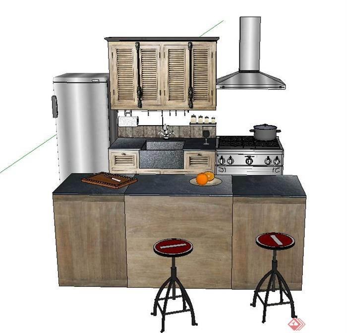 室内橱柜、吧台设计SU模型(1)