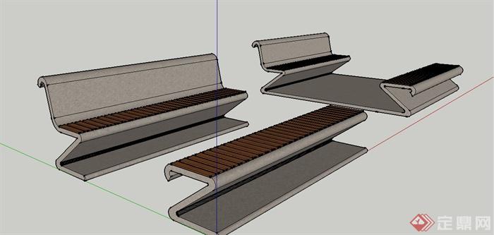 室外条形坐凳设计SU模型(1)