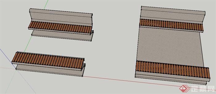 室外条形坐凳设计SU模型(2)