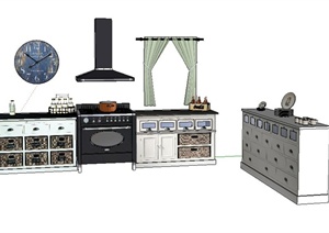 厨房橱柜、灶台设计SU(草图大师)模型