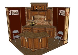 欧式木质转角橱柜、吧台设计SU(草图大师)模型