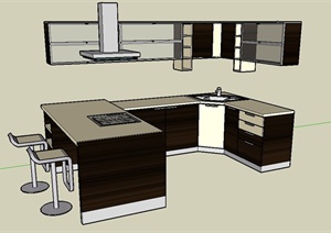 现代厨房橱柜、吧台设计SU(草图大师)模型