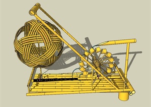 竹制水车小品设计SU(草图大师)模型