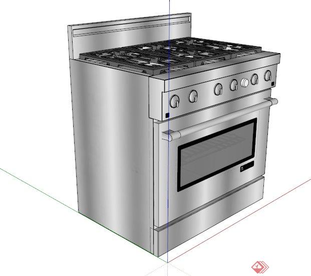现代烤箱灶台组合SU模型(4)