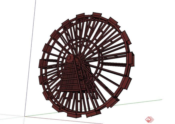木质水车设计su模型(1)