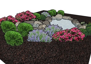 某公园自然石驳岸水池设计SU(草图大师)模型