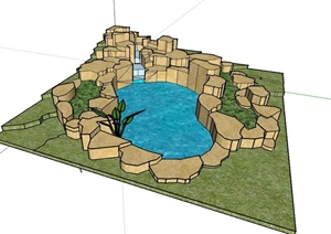 现代自然石驳岸水池设计SU(草图大师)模型