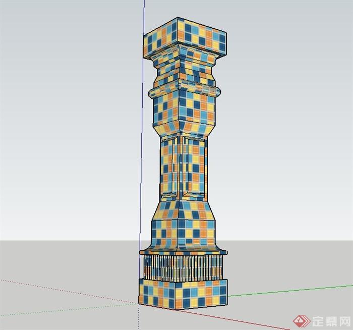 现代马赛克景观柱设计su模型(1)