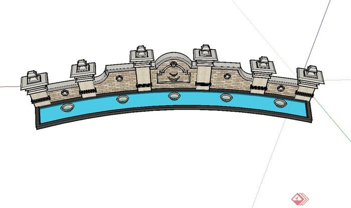 某小区大门入口景墙水池设计su模型(2)