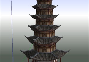 古典中式六层塔楼设计SU(草图大师)模型