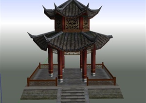 古典中式六角景观重檐亭设计SU(草图大师)模型