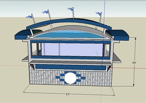 现代方形售卖亭设计SU(草图大师)模型