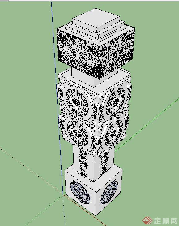 园林景观节点浮雕花纹景观柱设计SU模型(2)