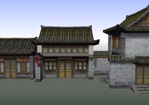 古典中式两层居民住宅建筑设计SU(草图大师)模型