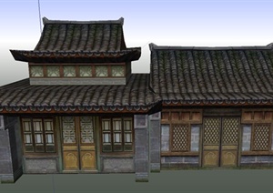 古典中式单层商住房建筑设计SU(草图大师)模型