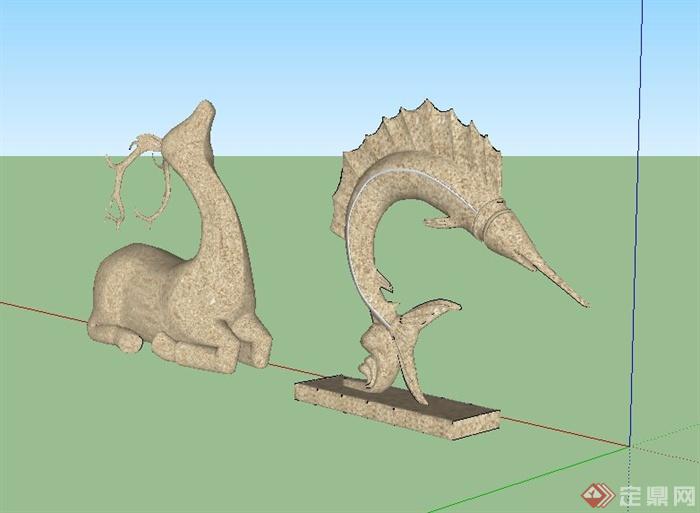 园林景观两个动物雕塑设计SU模型(2)