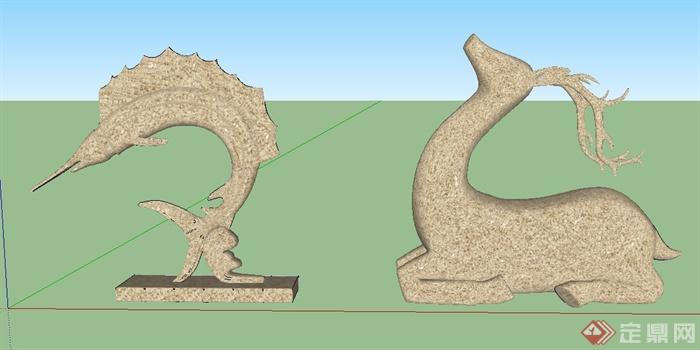 园林景观两个动物雕塑设计SU模型(1)