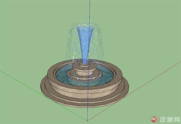 某现代圆形喷泉水池SU模型(1)
