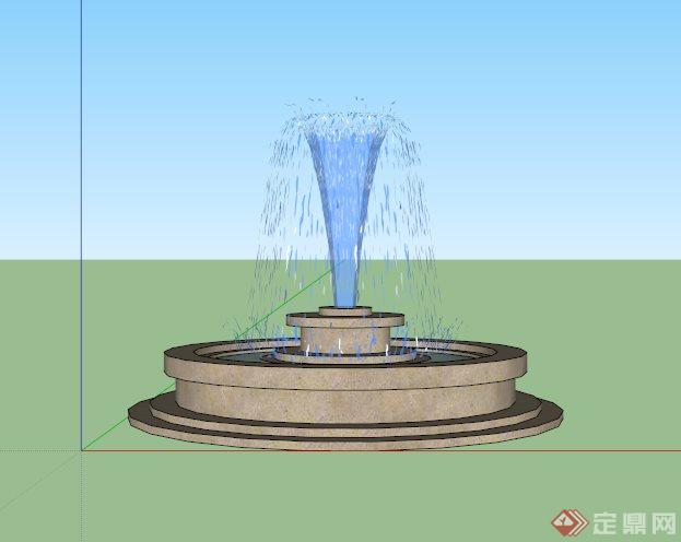 某现代圆形喷泉水池SU模型(3)