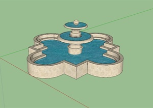 某花型两层喷泉水池SU(草图大师)模型
