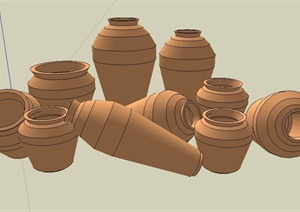 园林景观多个陶罐花钵设计SU(草图大师)模型