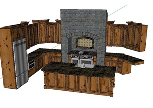 欧式风格木质橱柜、厨具、厨卫设施设计SU(草图大师)模型