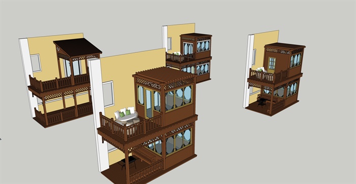 某别墅阳台、门廊组合设计su模型(4)