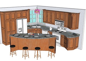 新古典风格厨房整体设计SU(草图大师)模型