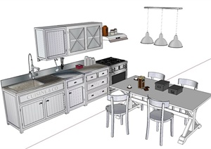 现代风格橱柜及餐桌椅设计SU(草图大师)模型