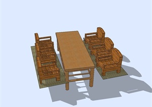 六人木质餐桌椅设计SU(草图大师)模型
