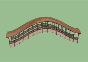 现代中式长廊桥设计SU(草图大师)模型