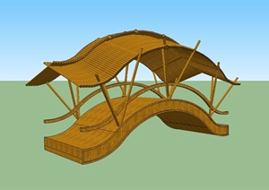 某现代中式全木质拱桥设计SU(草图大师)模型