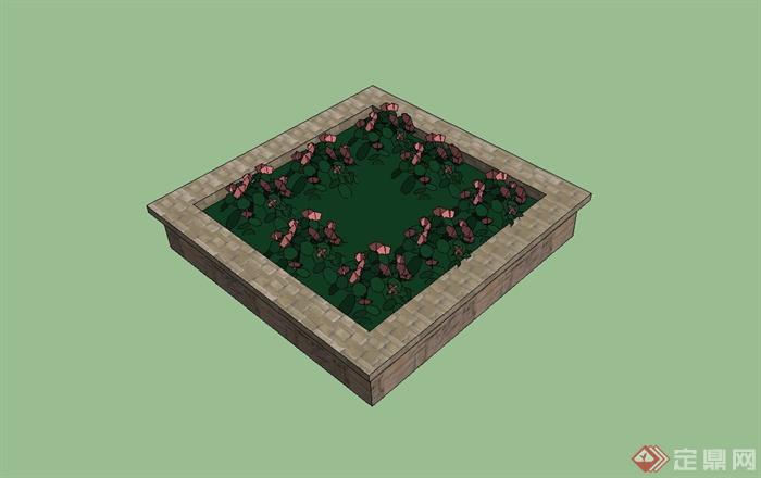 某广场正方形砖砌树池设计su模型(1)