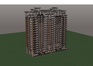 某小区欧式高层住宅楼建筑设计SU(草图大师)模型