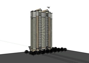 新古典超高层商住楼建筑设计SU(草图大师)模型
