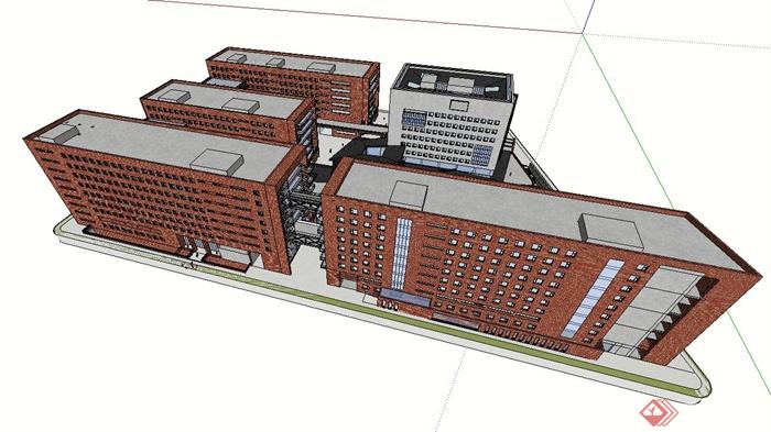 现代多层红砖墙学校建筑设计SU模型(2)