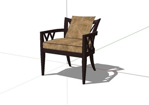 休闲木质扶手椅设计SU(草图大师)模型