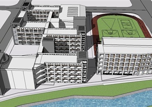 现代某四层学校教学楼建筑设计SU(草图大师)模型