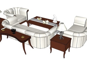 现代室内沙发茶几边柜设计SU(草图大师)模型
