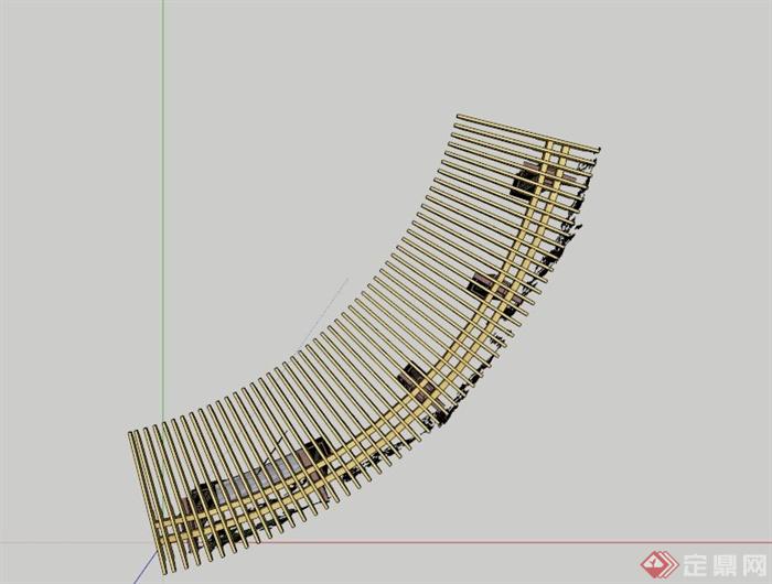 圆弧形廊架坐凳SU模型(2)